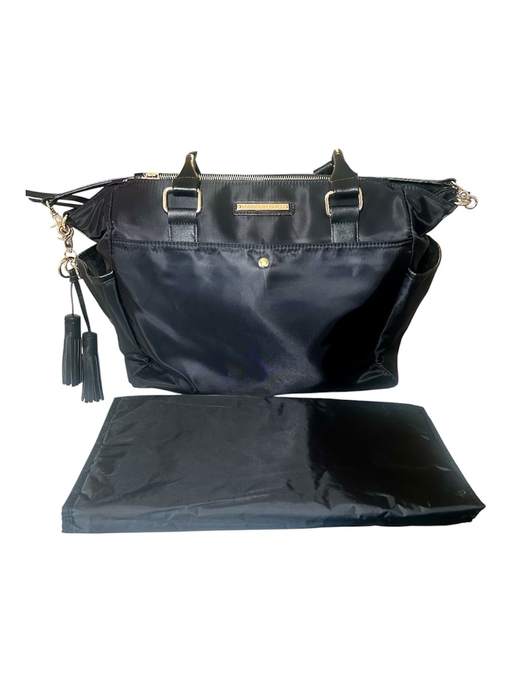 Poppy & Peonies Casual Tote/Travel Diaper Bag, Black & Gold , With Change Pad